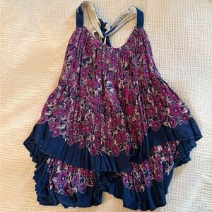 Free People Flowy Floral Tank Top - Blue and Pink